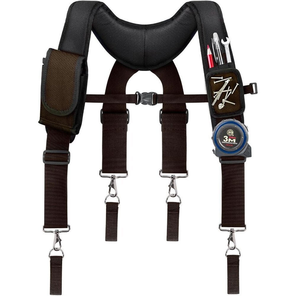 Tool Belt Suspenders For Men, Adjustable Padded Carpenter Tool Belt With Magneti